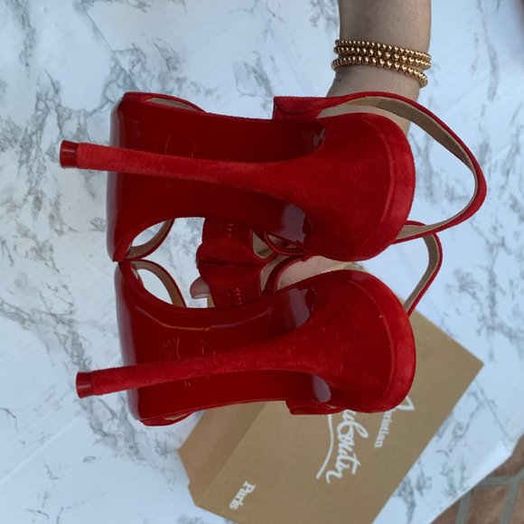 Christian Louboutin Vavazou Red Suede Strappy Heel - Picture 13 of 14